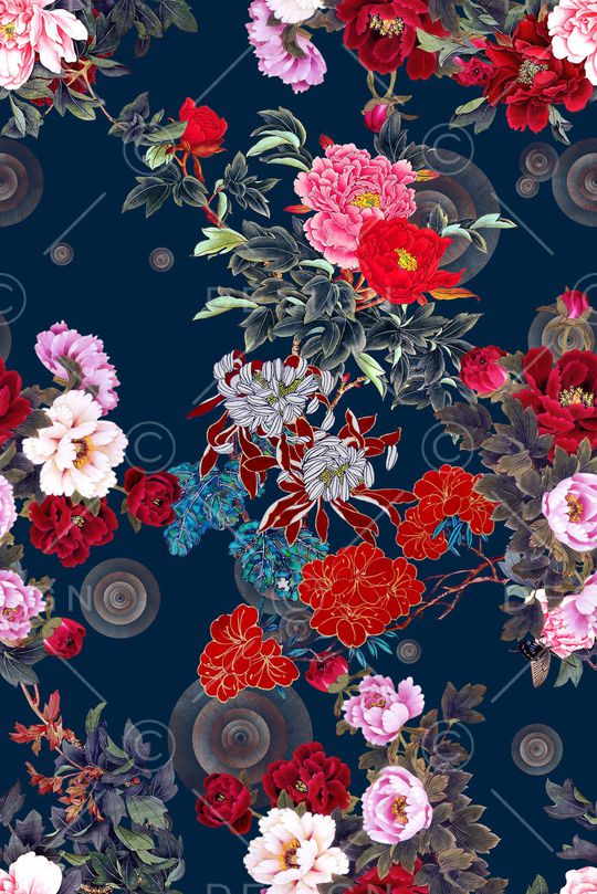 中国风花卉印花华亿平台图片