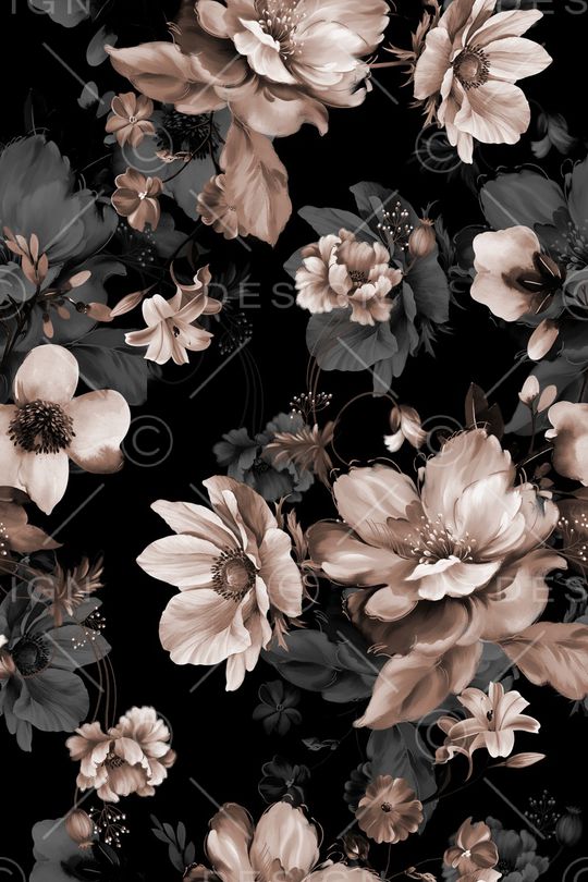 黑底花卉印花华亿平台图片