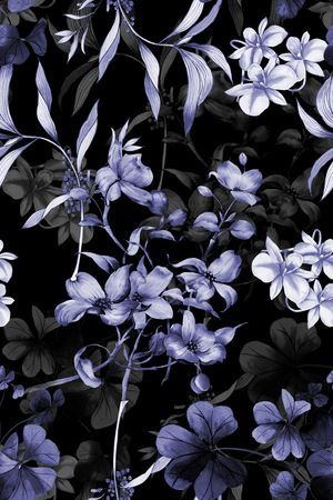 黑底花卉印花华亿平台图片