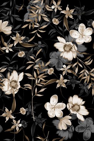 黑底花卉印花华亿平台图片