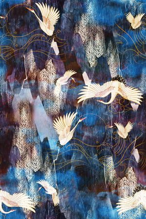 仙鹤印花华亿平台图片