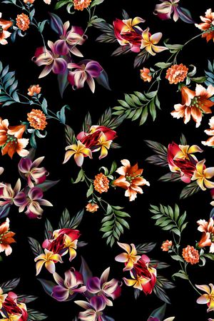 黑底花卉印花华亿平台图片