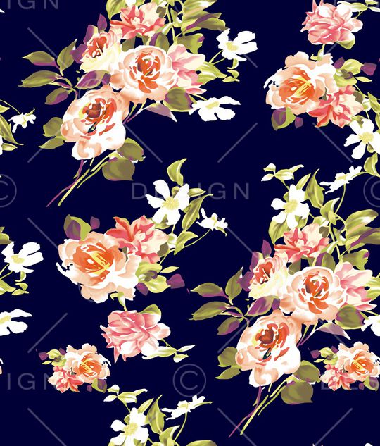 手绘玫瑰印花华亿平台图片