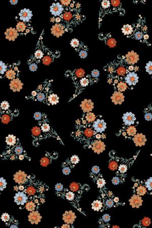黑底花卉印花华亿平台图片