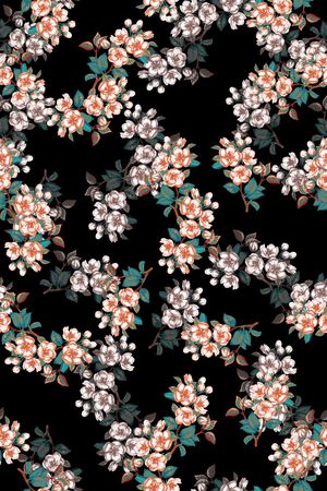 黑底花卉印花华亿平台图片