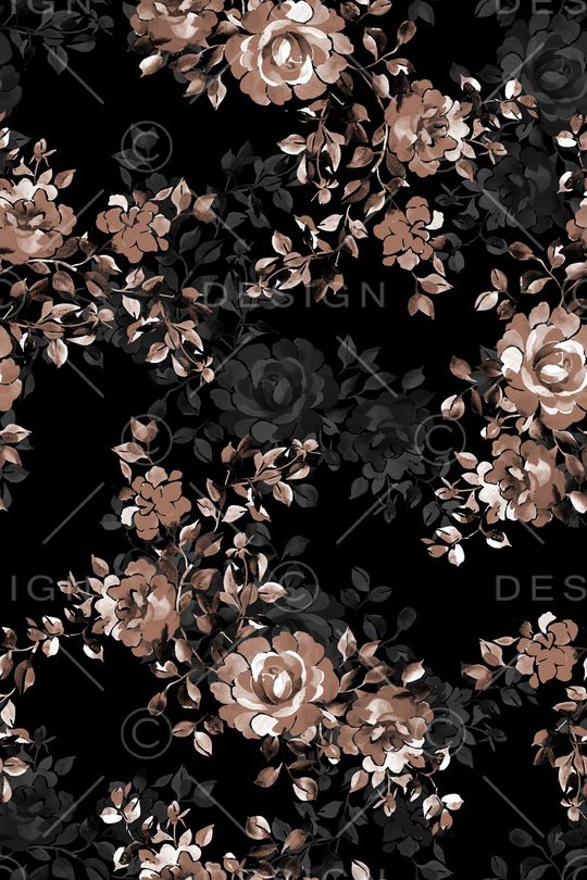 黑底花卉印花华亿平台图片