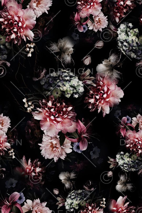 黑底花卉印花华亿平台图片