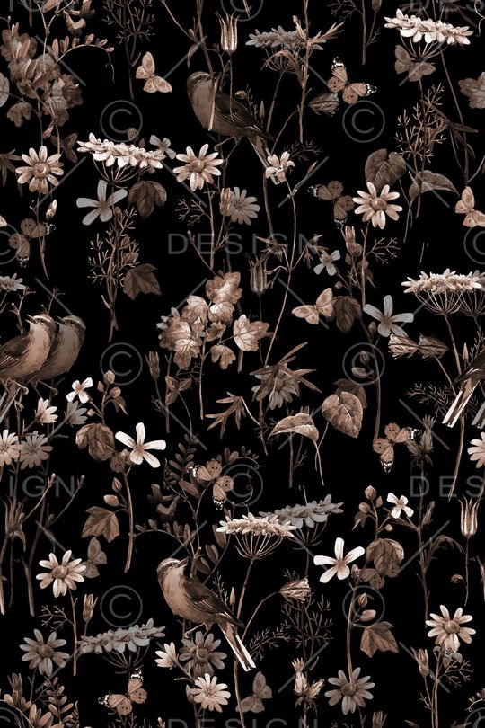 黑底花卉印花华亿平台图片