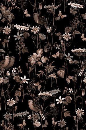 黑底花卉印花华亿平台图片