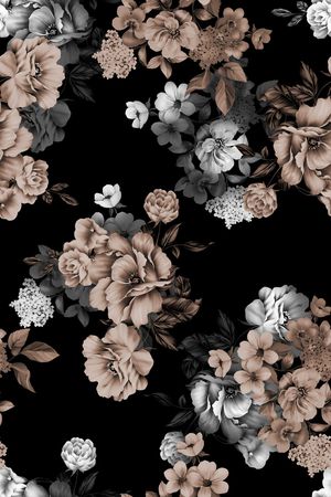 黑底花卉印花华亿平台图片