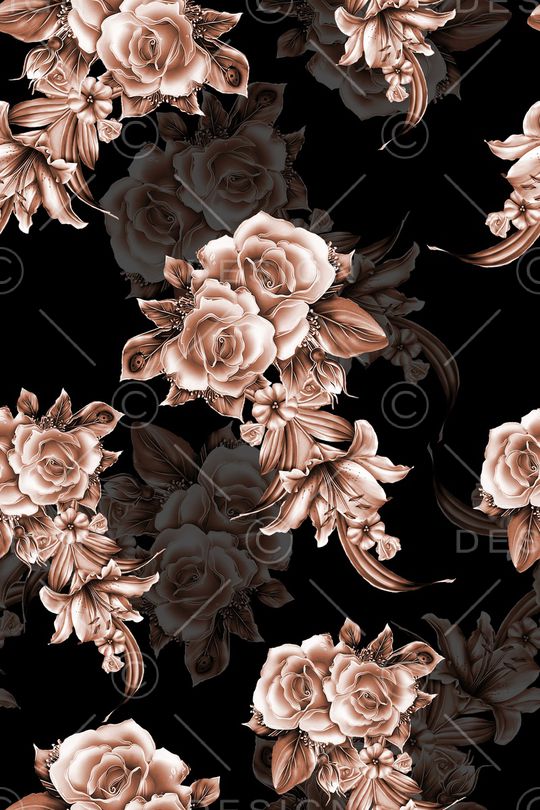 黑底花卉印花华亿平台图片