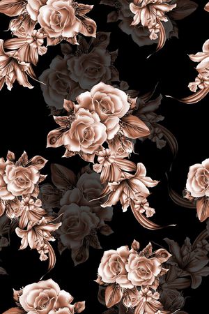 黑底花卉印花华亿平台图片