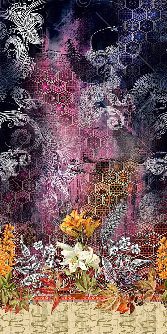 几何花卉印花华亿平台图片