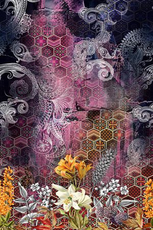 几何花卉印花华亿平台图片