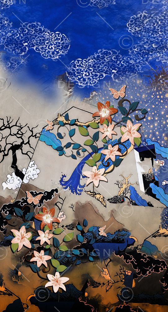 中国风定位花印花华亿平台图片