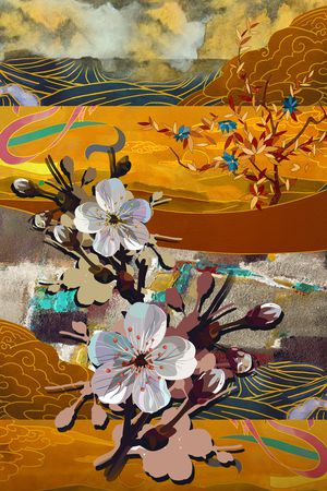 中国风定位花印花华亿平台图片