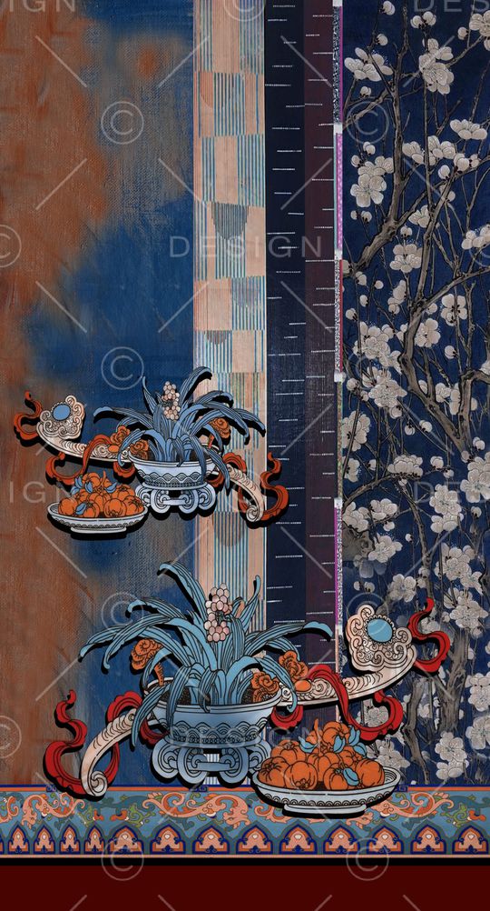 中国风定位花印花华亿平台图片