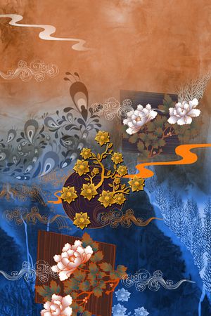 中国风定位花印花华亿平台图片