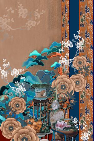 中国风定位花印花华亿平台图片