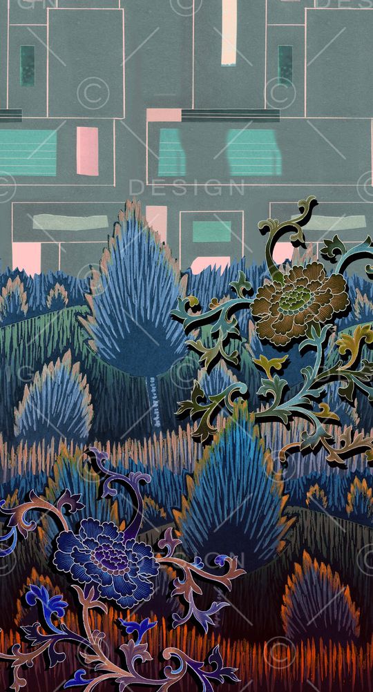 中国风定位花印花华亿平台图片