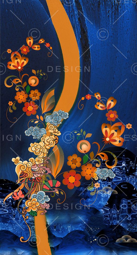 中国风定位花印花华亿平台图片