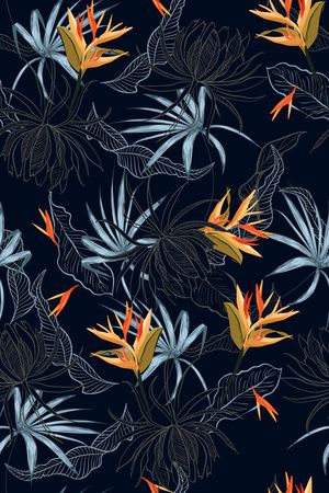 黑底花卉印花华亿平台图片