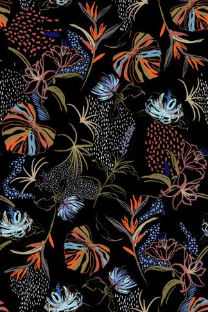 黑底花卉印花华亿平台图片