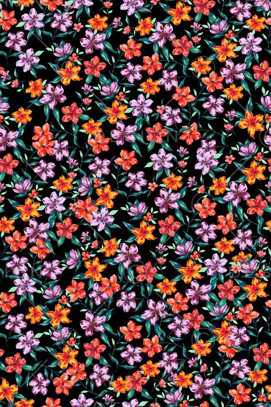 黑底花卉印花华亿平台图片