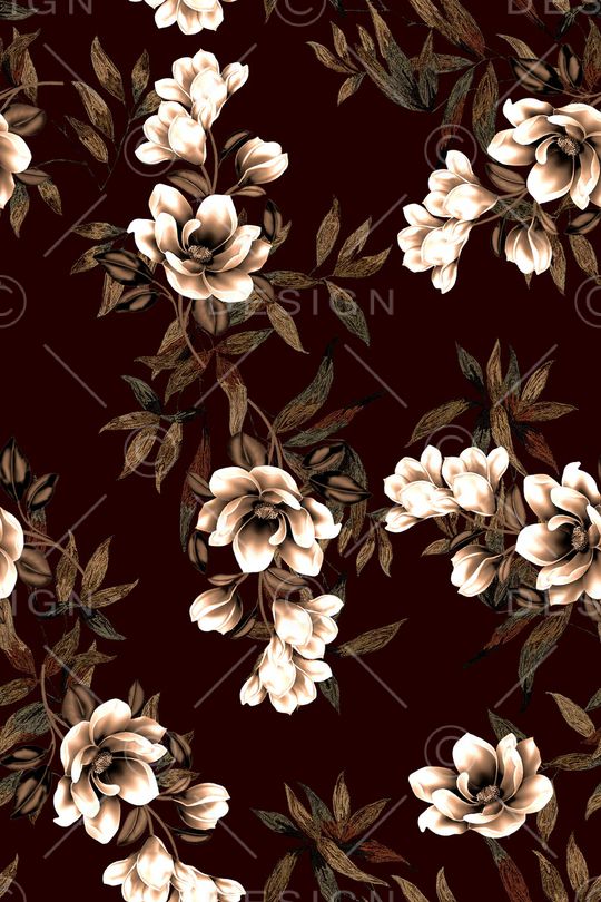 黑底花卉印花华亿平台图片