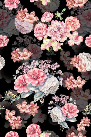 黑底花卉印花华亿平台图片