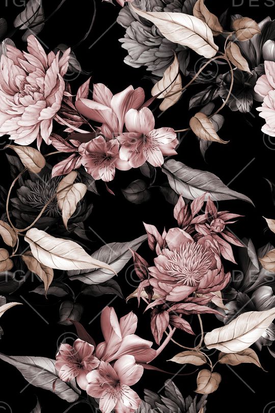 黑底花卉印花华亿平台图片