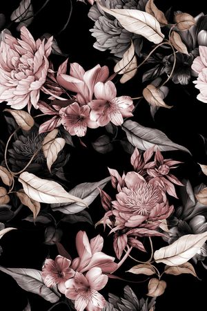 黑底花卉印花华亿平台图片