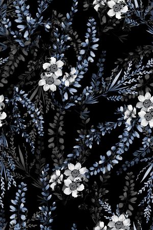 黑底花卉印花华亿平台图片