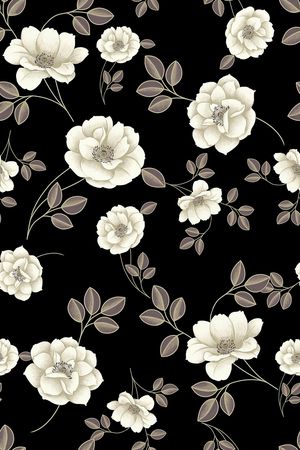 黑底花卉印花华亿平台图片