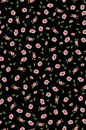 黑底花卉印花华亿平台图片