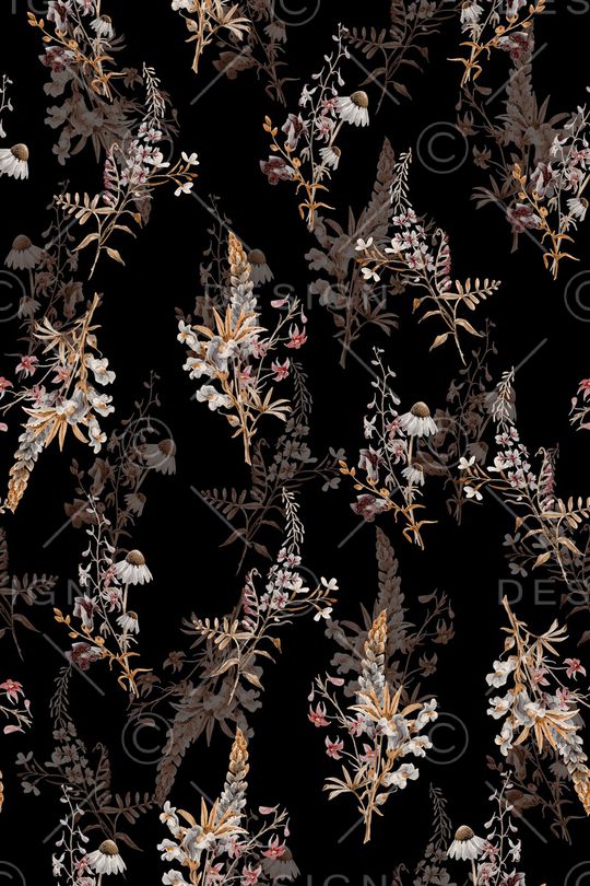 黑底花卉印花华亿平台图片