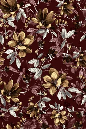 黑底花卉印花华亿平台图片