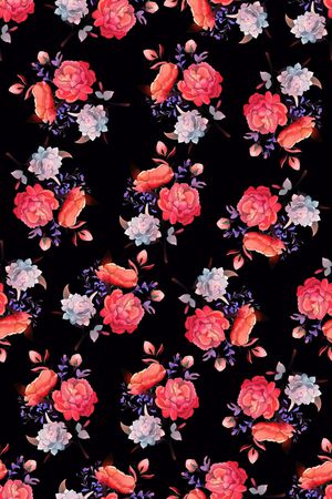 黑底花卉印花华亿平台图片