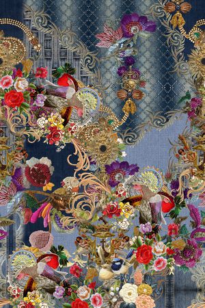 民族花卉印花华亿平台图片