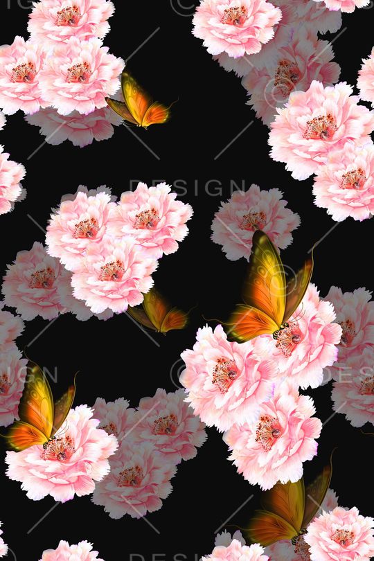 黑底花卉印花华亿平台图片