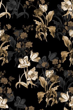 黑底花卉印花华亿平台图片