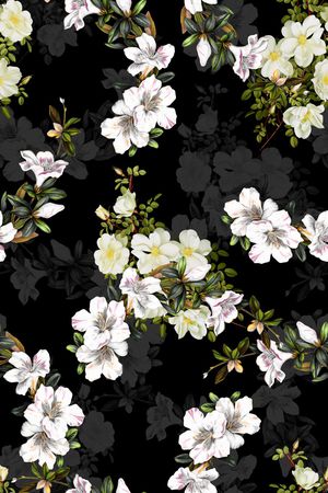 黑底花卉印花华亿平台图片