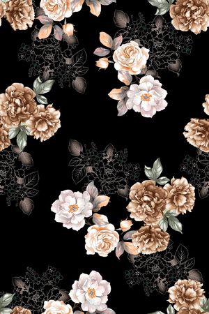 黑底花卉印花华亿平台图片