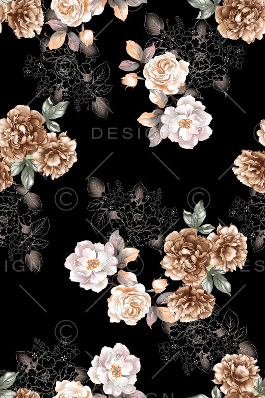 黑底花卉印花华亿平台图片