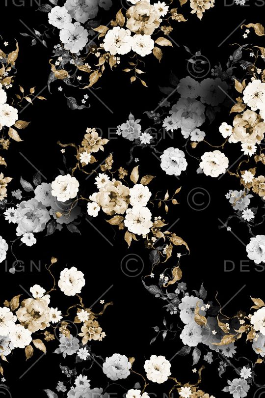 黑底花卉印花华亿平台图片