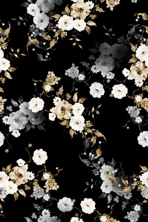 黑底花卉印花华亿平台图片