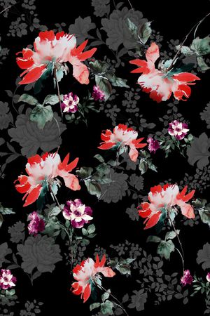 黑底花卉印花华亿平台图片