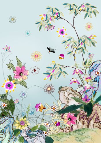 清爽底花卉印花华亿平台图片