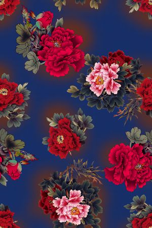 中国风花卉印花华亿平台图片