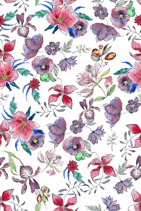 清爽底花卉印花华亿平台图片